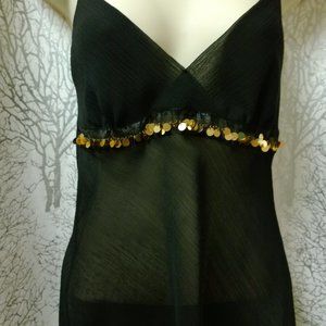 Semi-Sheer Black top with Gold sequin accent NWOT